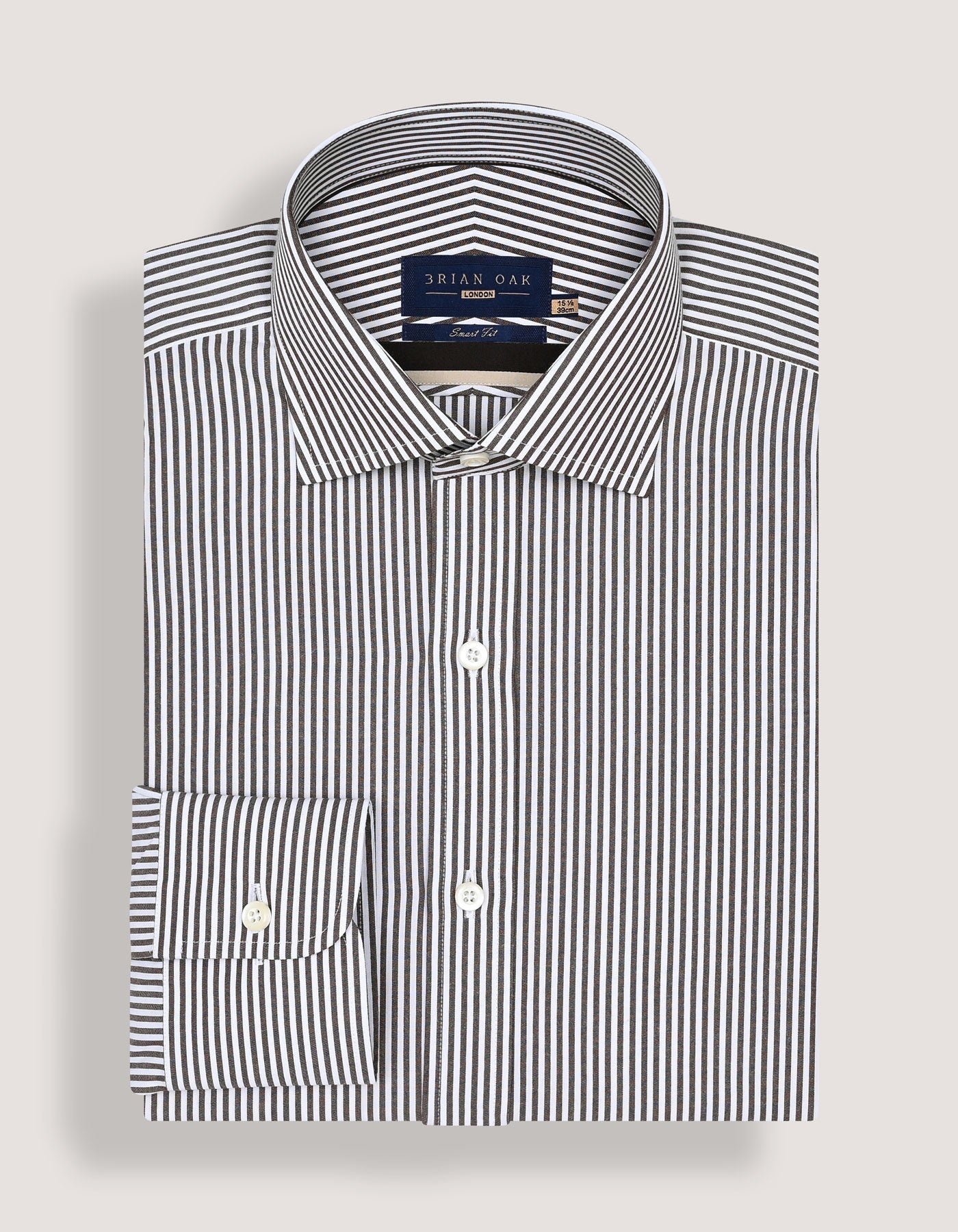 Brown & White Striped Formal Shirt