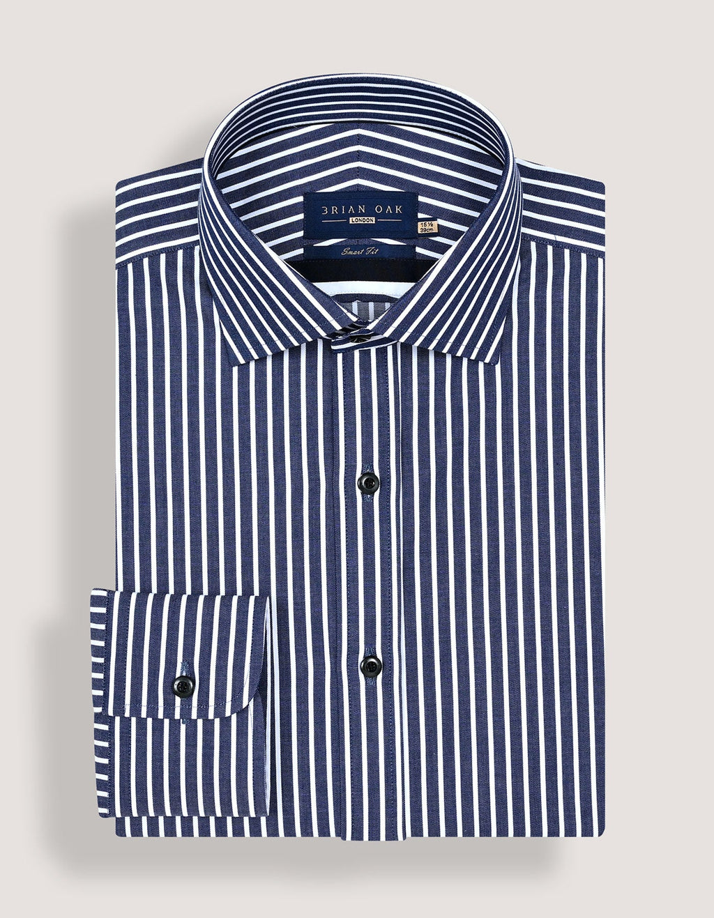 Navy Striped Cotton Dress Shirt