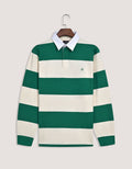 Off White & Green Relaxed Fit Striped Rugby Shirt