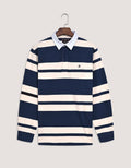 Navy Relaxed Fit Rugby Shirt with Cream Stripes